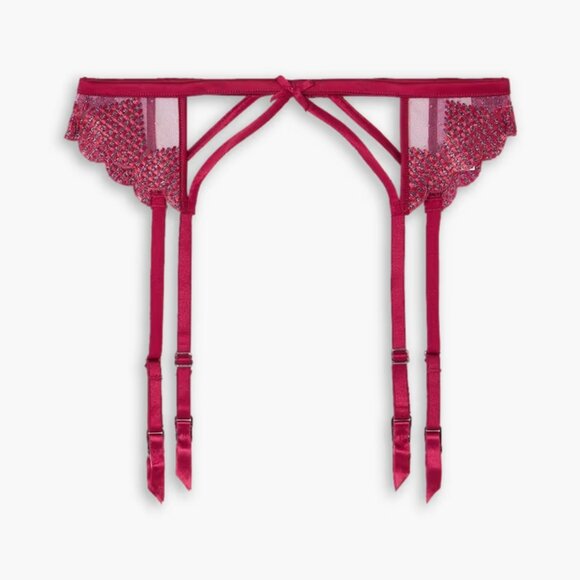 FLEUR DU MAL Heart Silk and Satin Garter Suspender Belt in Claret Size Small NWT - Picture 1 of 4